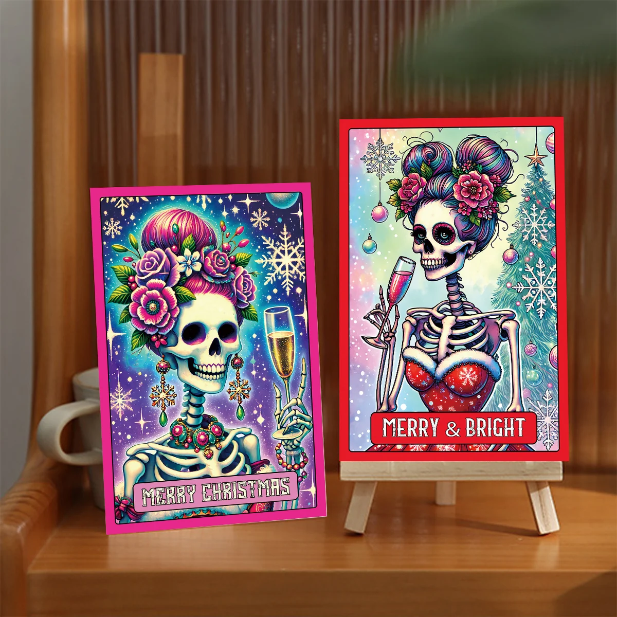 20pcs Colorful Skeleton Tarot Card Sign Poster Wall Collage Kit Room Home Decor,Merry Bright,Mini Postcard Gifts,Christmas Decor