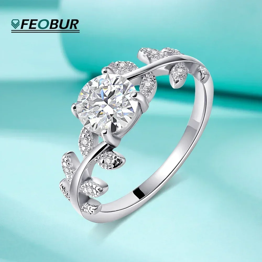 

1 Carat D Color Moissanite Rings 925 Sterling Silver Branch Leaf Diamond Engagement Promise Wedding Band for Women Fine Jewelry