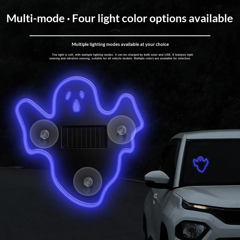 Wireless Solar Ghost Ambient Light, Car Triangle Window LED Decor Lamp, Neon Warning Light for Auto Window Modification