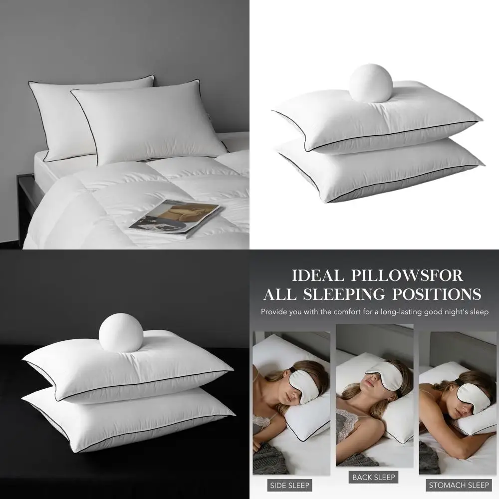 

Набор из 2 роскошных подушек в гостиничном стиле, идеально подходят для сна на животе и на боку, дышащий чехол из смесового хлопка, белый цвет