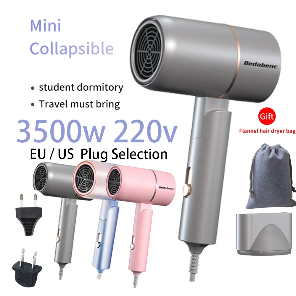 3500w venda quente secador de cabelo profissional salão de beleza mini viagem portátil lidar com secador de ar com coleta de ar nozzel