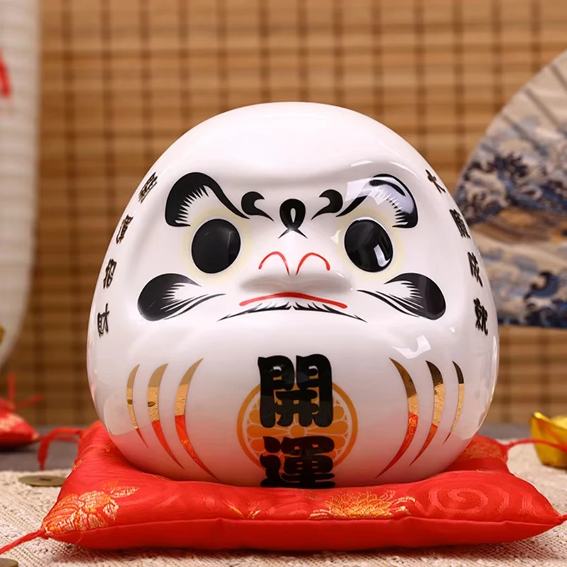 7.5 inch Japanese Ceramic Daruma Doll Lucky Charm Feng Shui Zen Ornament Centerpiece Money Box Home Desktop Decoration