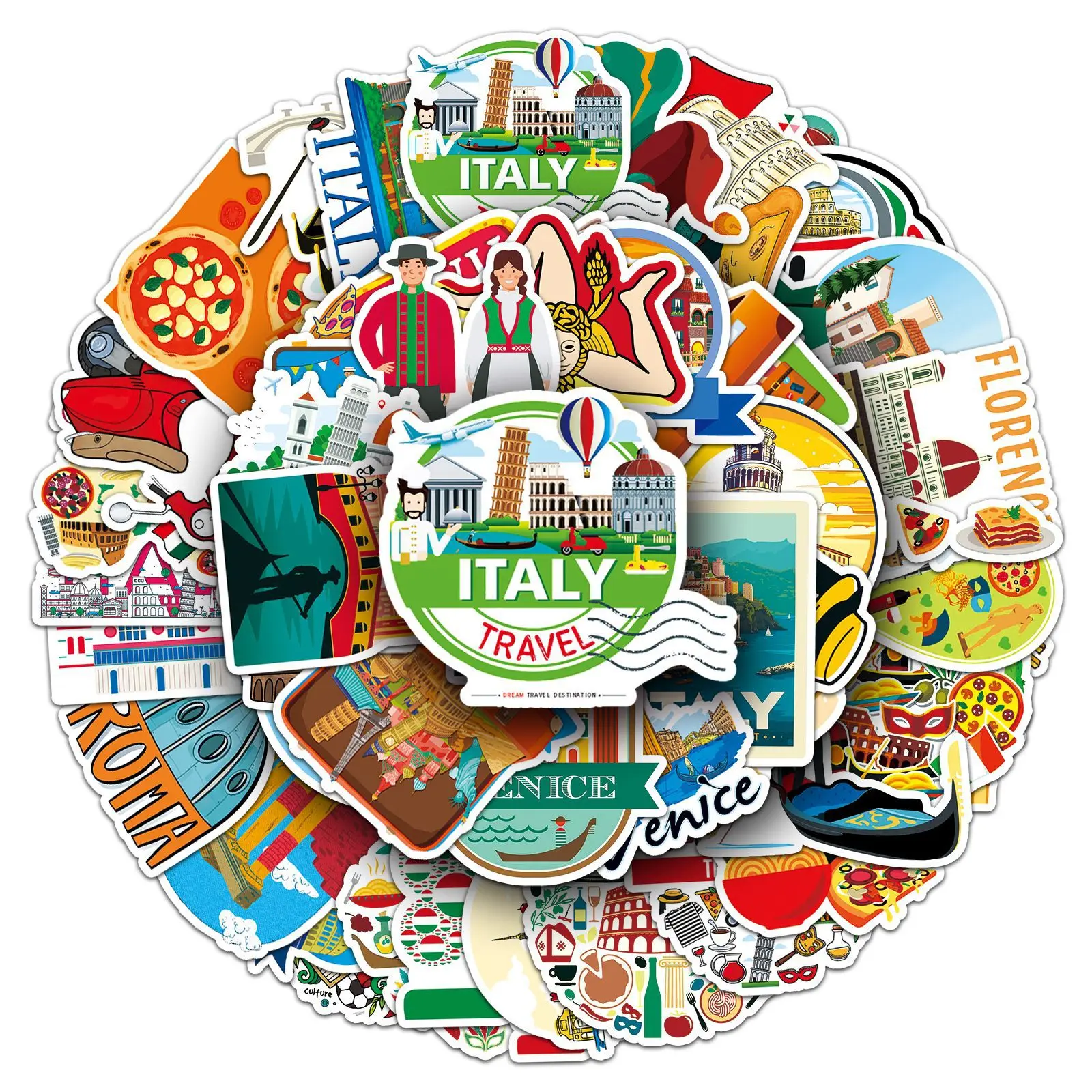 

10/50PCS Italy Outdoor Travel Graffiti Sticker Scenic Landmark Cartoon Decal DIY Suitcase Guitar Phone Fridge Skateboard Kid Toy