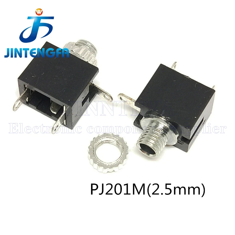 10PCS 2.5mm 3.5mm Female Audio Connector 3Pin DIP Headphone Jack Socket Mono Channel PJ-301M PJ-201M PJ301 PJ201 Black 50mA 30V