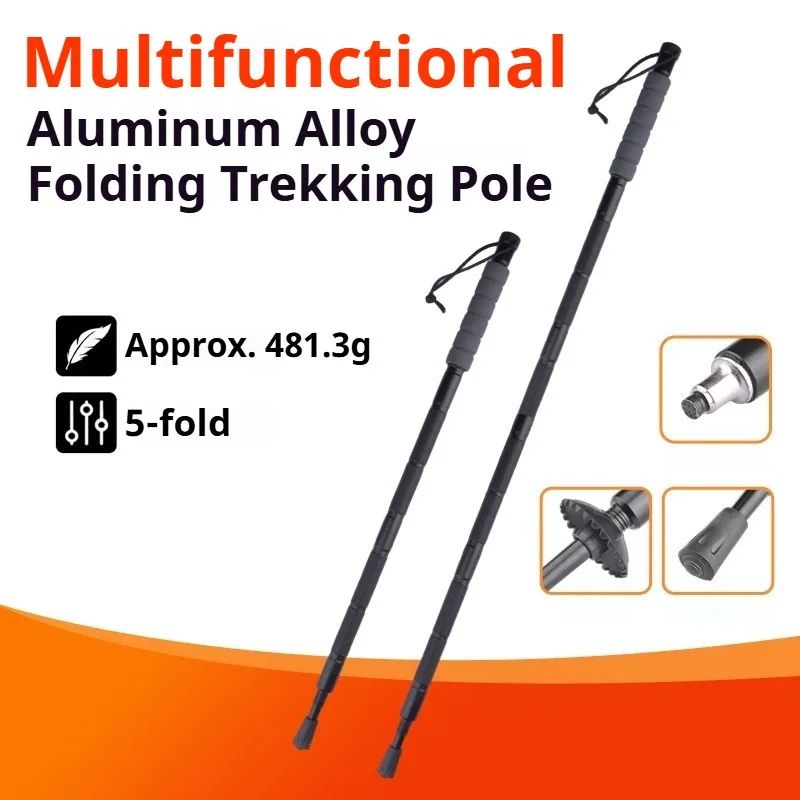 

Portable Hiking Climbing Stick Foldable Survival Mountaineering Cane Walking Stick Outdoors Multifunctional Camping Equipment