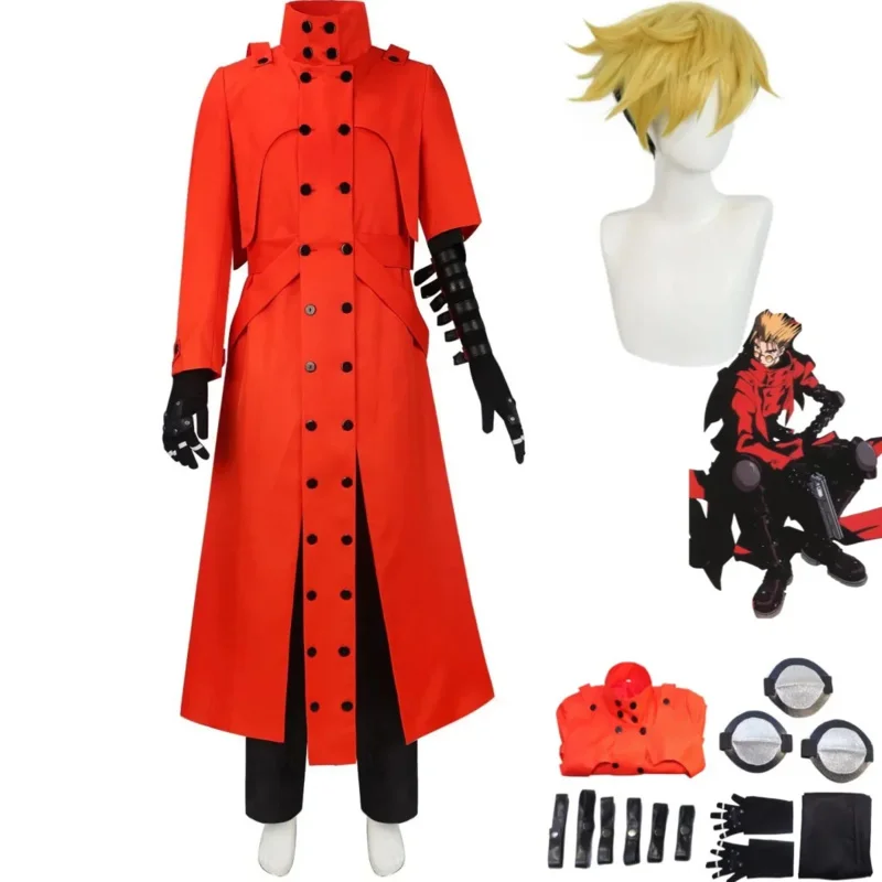 2025 ♥   새로운 애니메이션 Trigun Vash The Stampede 코스프레 의상 가발 롱 레드 윈드 브레이커 코트 유니폼 성인 남자 할로윈 카니발 ☆ ★