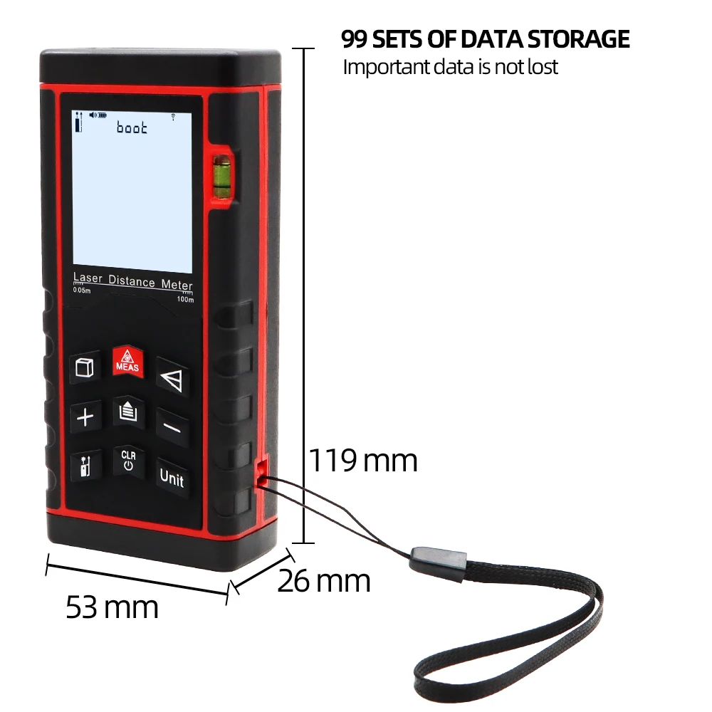 2026 new industrial handheld 100m digital rangefinder with volume measurement angle indication 2.0mm accuracy IP67