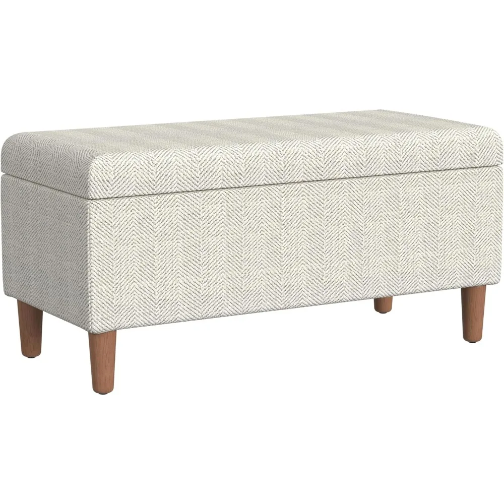 Storage Bench, 36 x 16 x 17.5 inches, Cream Chevron Woven