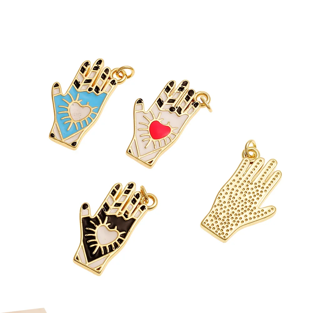 Colorful Resin Gold-Plated Brass Hamsa Hand Of Fatima Charm Pendant For Jewelry Making Necklace Bracelet Zirconia CZ Accessories