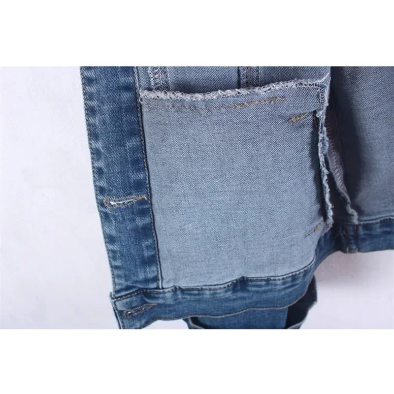 Giacca di jeans blu lavato vintage Harajuku Primavera Autunno Donna Capispalla corto da cowboy Cappotto da giacca di jeans sfilacciati a maniche lunghe con risvolto