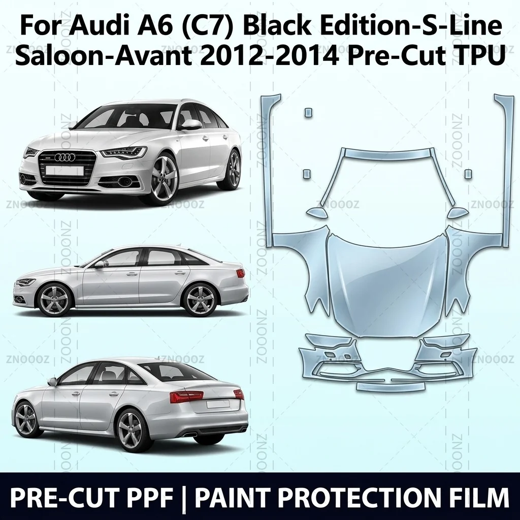 For Audi A6 (C7) Black Edition-S-Line Saloon-Avant 2012-2014 Pre-Cut TPU PPF Front Kit+Rockers Stone Guard Self Healing High