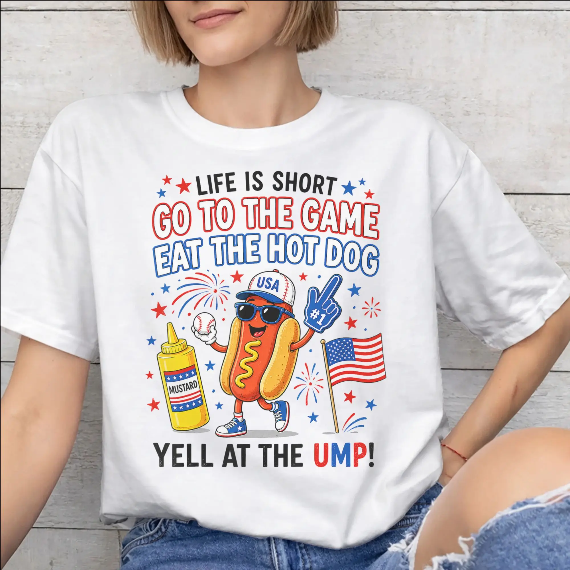 Life is Short Go to The Game Eat The Hot Dog Yell At The Ump Unisex T Shirts 100% Cotton Tee Graphic Printing  T-shirt Clothes