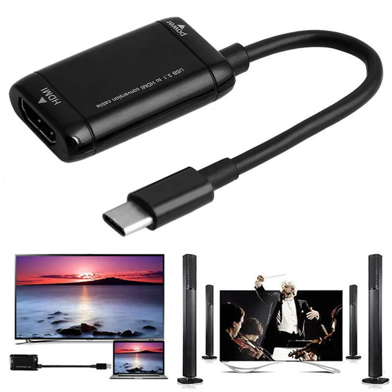 

1pc Black USB-C Type C To HDMI-compatible Adapter USB 3.1 Cable For MHL Android Phone Tablet USB3.1 C To HDMI-compatible Adapter