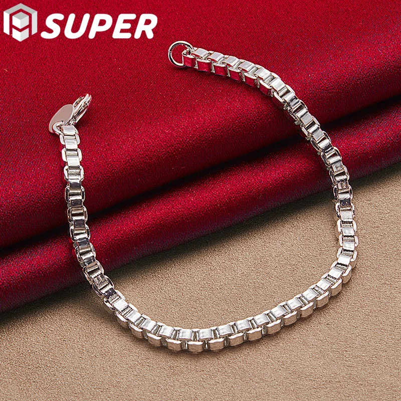 

925 Sterling Silver 3mm Box Chain Bracelet For Women Men Fashion Charm Wedding Engagement Party Jewelry