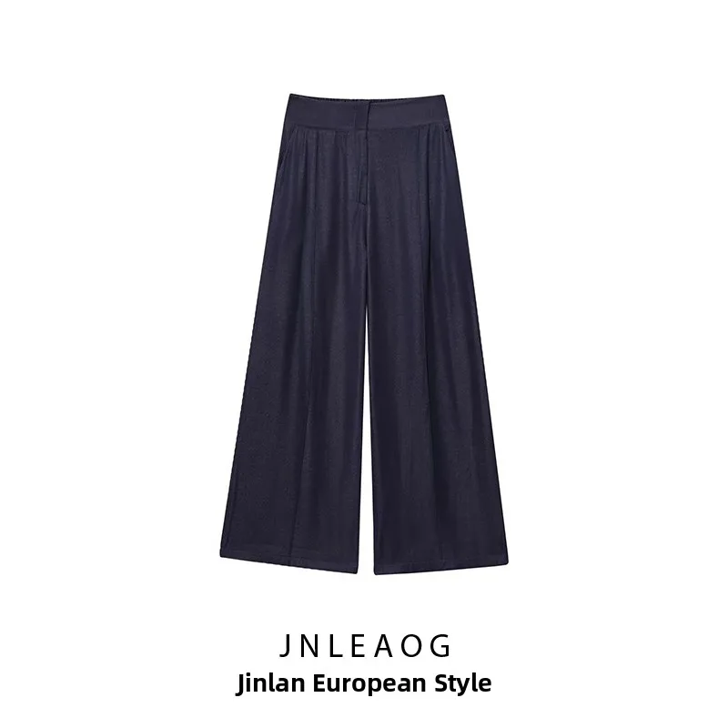

JNLEAOG Spring New Women's Loose Pleated Pants Fashion Design High Waist Straight Leg Casual Trousers Polyester Fiber
