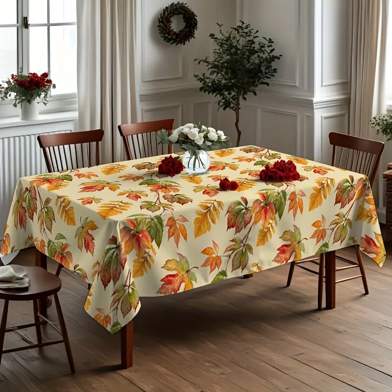 One autumn maple leaf tablecloth - Vibrant autumn colors, durable rectangular tablecloth.PMJ