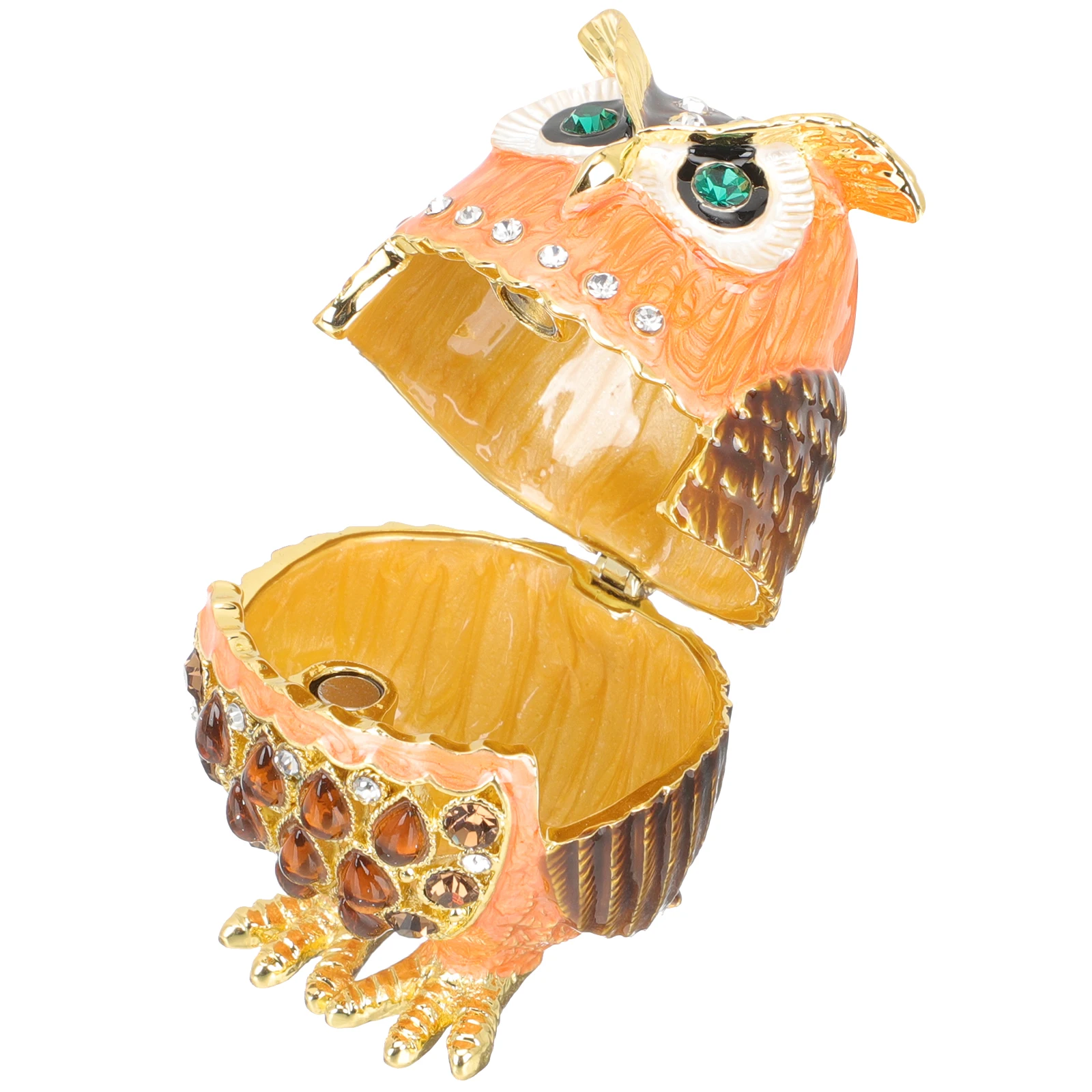 

Alloy Owl Figurine Jewelry Box Container Desk Decor Trinket Case Enameled Bird Cage Vanity Accessories Storage Display Gift