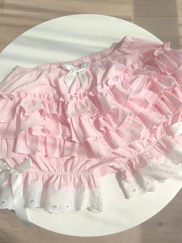 Zoki Sweet Lolita Pink Shorts Skirts Women High Waist Cute Mini Skirts Japan Preppy Style Kawaii Bow Elegant Ball Gown Skirt New