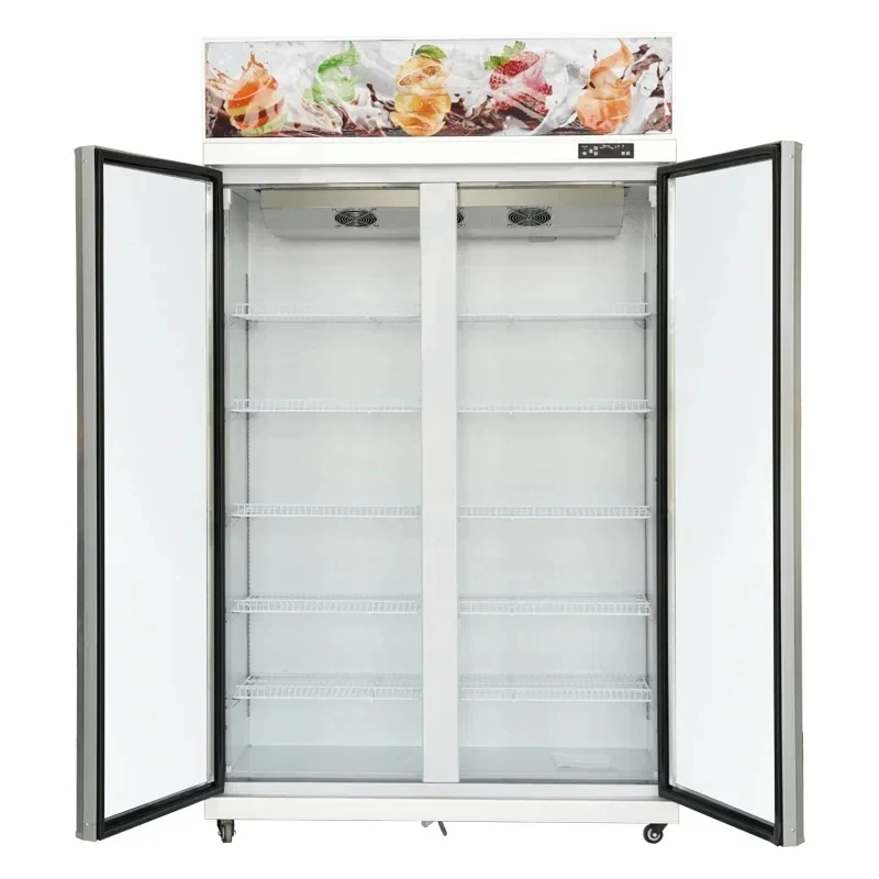 Double Glass Door Commercial Drinks Cooler See Through Upright Display R Supplier Beverage Refrigerator