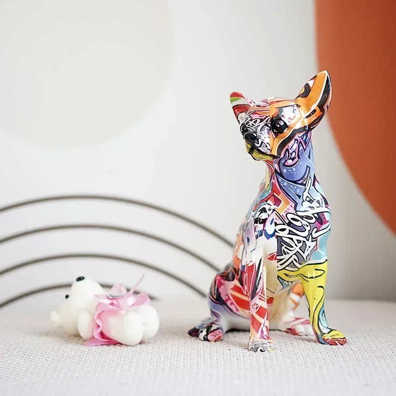 Vilead Resin Graffiti Chihuahua Dog Sculpture Animal Statue Pop Art Puppy Home Living Room Office Entrance Shelf Decoration Gift