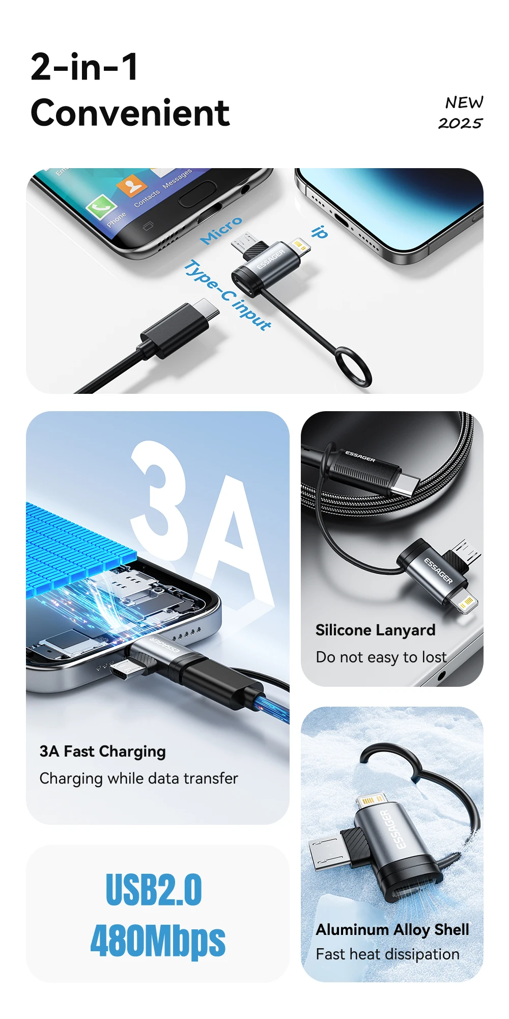 Essager Type C to Lighting  Micro Adapter 3A Fast Charging Type-C Female To Lightning Micro Male Connector For iPhone 14 Huawei