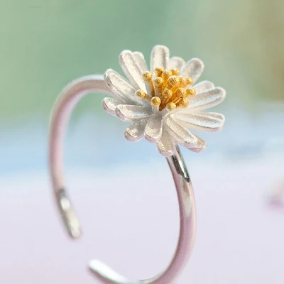 

Ring female simple and fresh s990 sterling silver daisy flower student opening ring Japan and South Korea