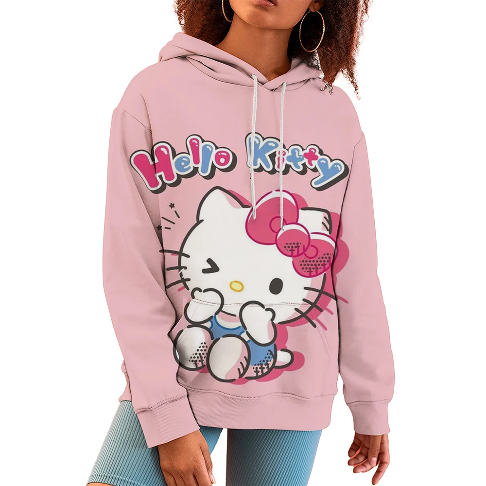 MINISO Spring Autumn Kids HELLO KITTY Hoodie Cartoon Pullover Adult Kids Casual Hooded Clothing Boys Girls Fashion Coat with Hat