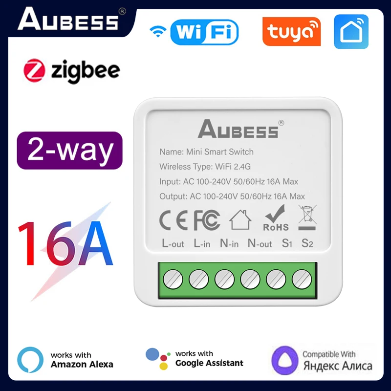 16A Tuya Smart Zigbee / WiFi Switch 2-way Control Mini Smart Breaker Smart Life 1/2/3Gang Support Alexa Google Home Yandex