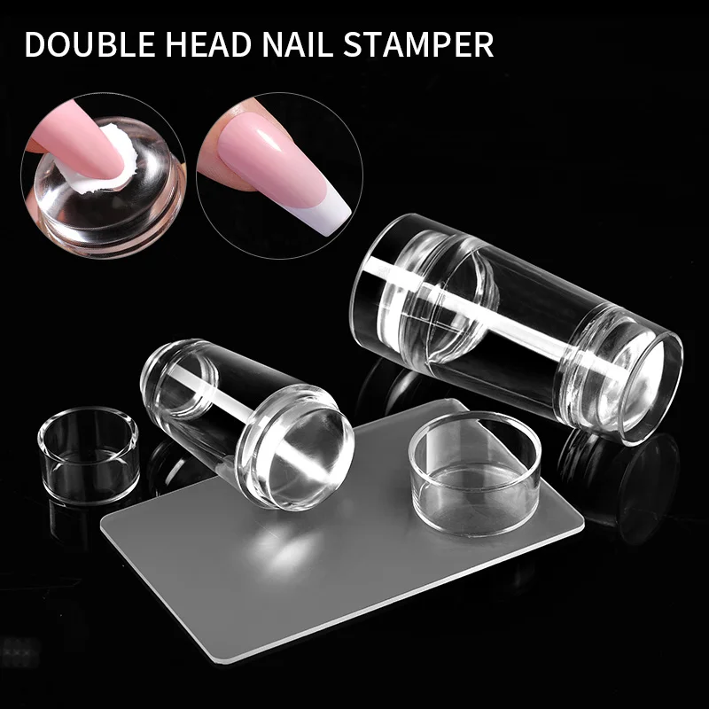 Double Head Jelly Nail Art Stamper Silicone Head Scraper UV Gel Transfer Template with Cap French Nail Stamping Tool Accessories