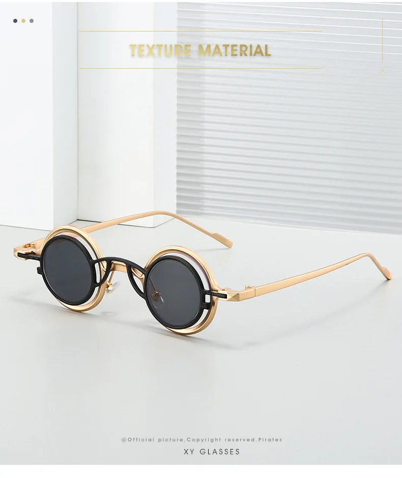 Neue Runde Sonnenbrille Unisex Frauen Männer Steampunk Brille Persönlichkeit Hip-hop Mode Sonnenschutz UV400 Kleine Brillen – Detail 2