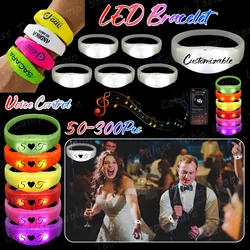 50-300Pcs 음악 및 사운드 활성화 라이트 업 팔찌 결혼식 콘서트 용품에 대한 어두운 파티에 Led 팔찌 글로우를 사용자 정의