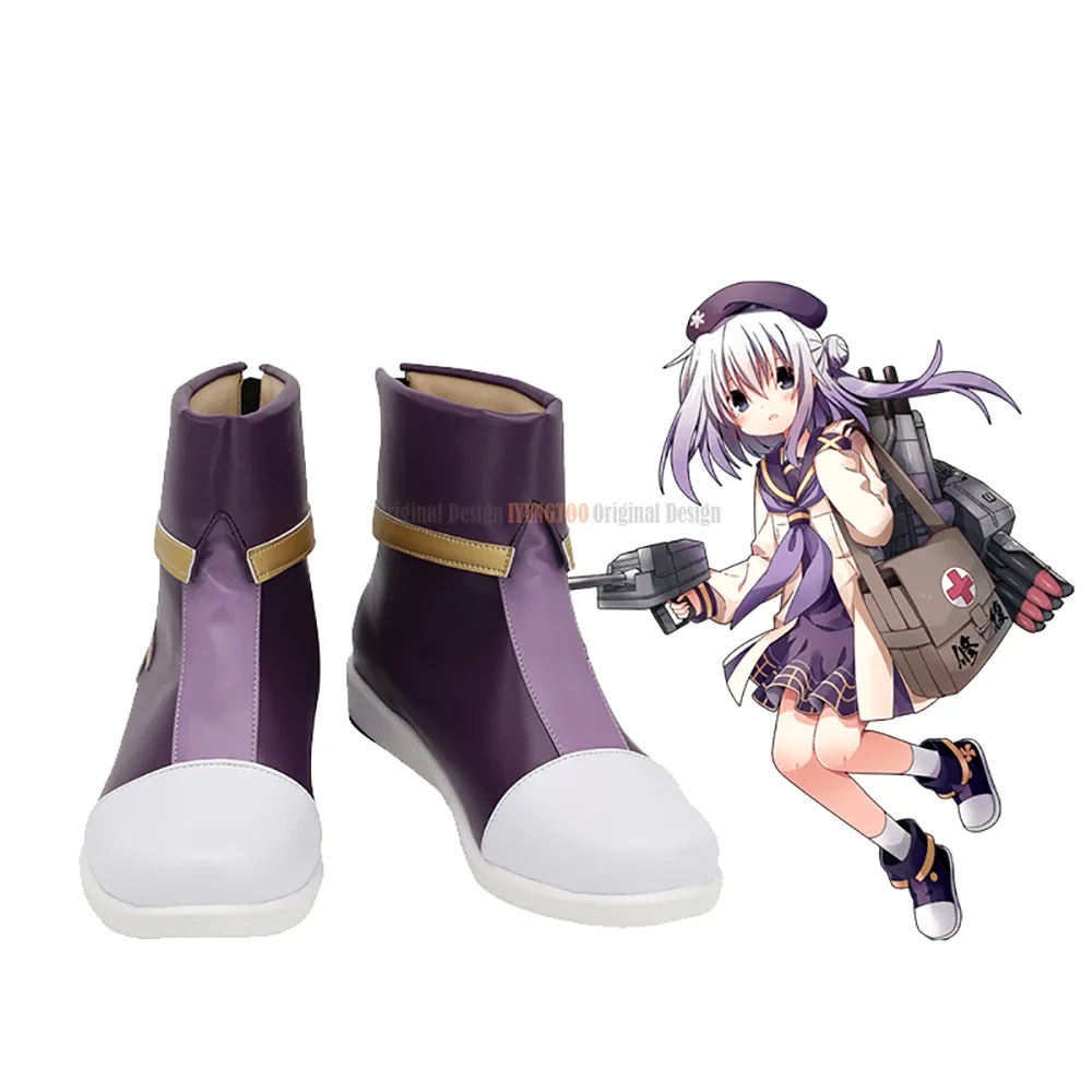 

Warship Girls Yukikaze Cosplay Boots Purple Leather Shoes Custom Made Any Size for Unisex