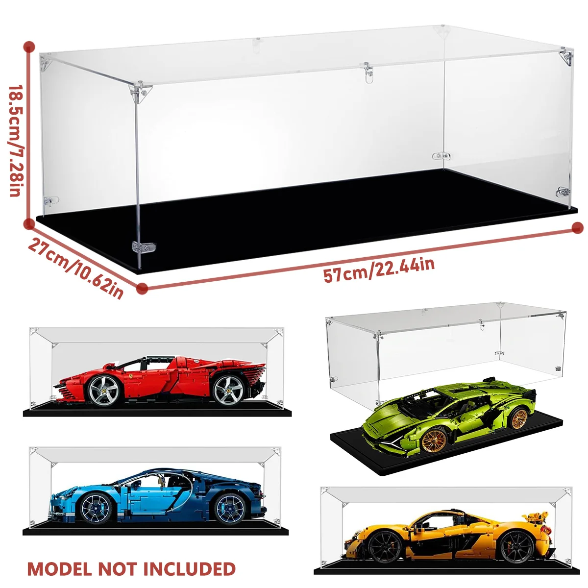 Vitrine en acrylique – Vitrine anti-poussière avec base noire adaptée aux voitures LEGO et aux blocs de construction, aux figurines d'action