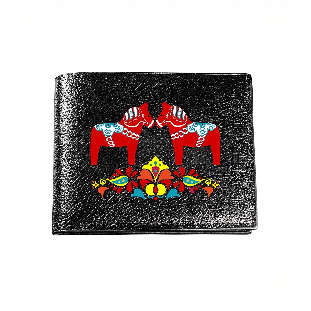 Traditional Swedish Dala Horse Design Men's Wallet Card Holder Casual Business Fashion Print