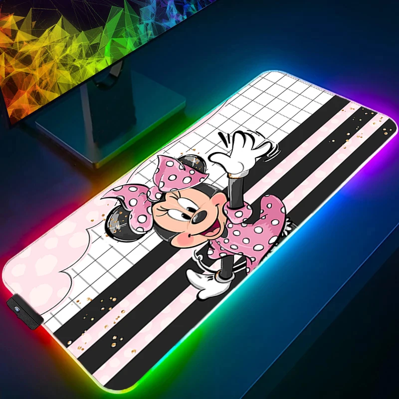 

Коврик для мыши RGB с Микки и Минни Edge White Gamer xxl Настольный коврик Компьютерная клавиатура Светодиодные игровые аксессуары ковер Подсветка коврик для мыши