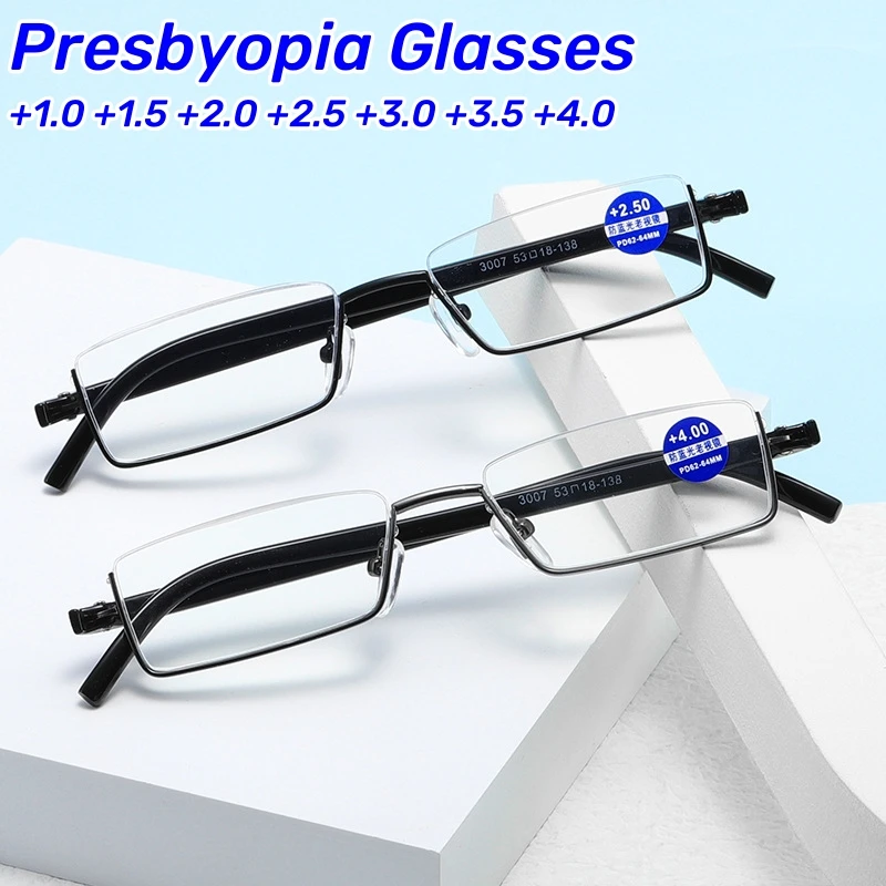 

TR90 Non-deformed High-definition Far Sight Glasses Metal Anti-blue Light Reading Glasses Elderly Half Frame Presbyopia Glasses