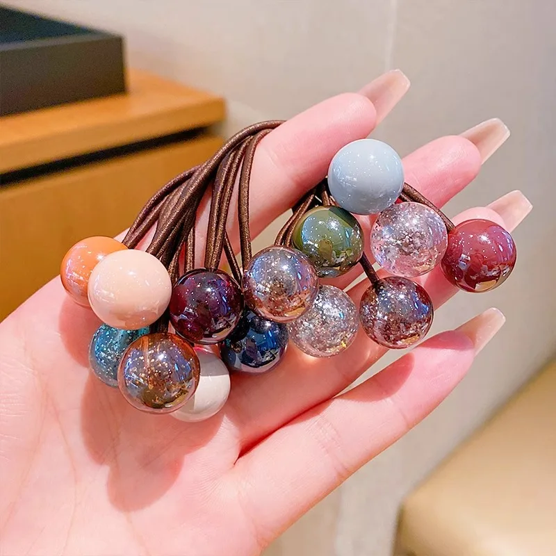 5pcs-Colorful glittering small ball elastic band for girls with double ponytail hair ties hair bands