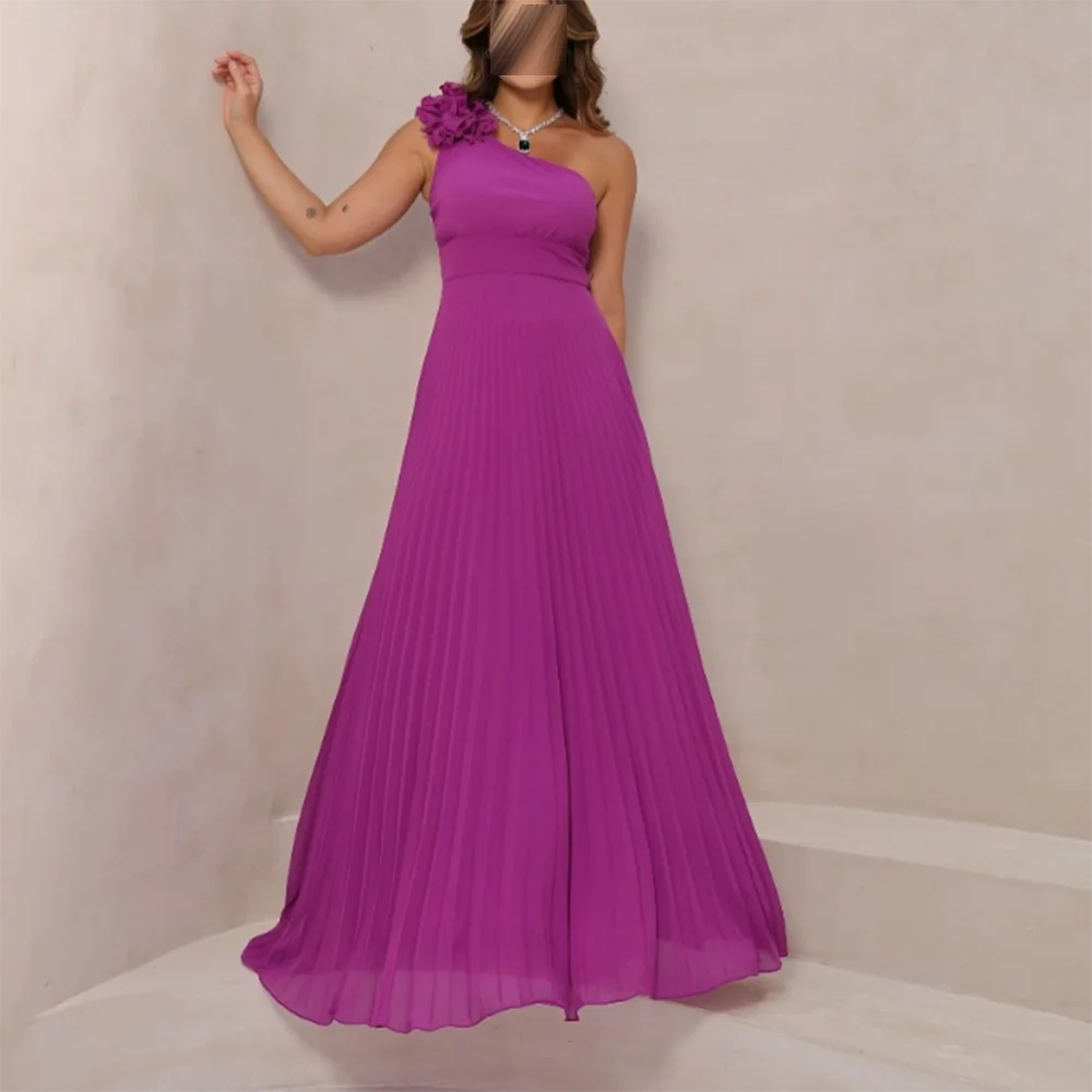 

Customized One-Shoulder Evening Dresses Simple A-Line Pleat Sleeveless Long Wedding Prom Gown Moder Floor-length bridesmaid dres