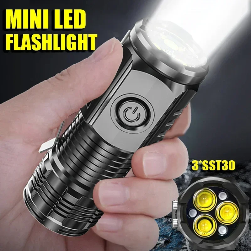 Powerful LED Flashlight Ultra Bright Mini 3*SST20 LED Torch Built-in Battery USB Rechargeable Portable Emergency Lantern