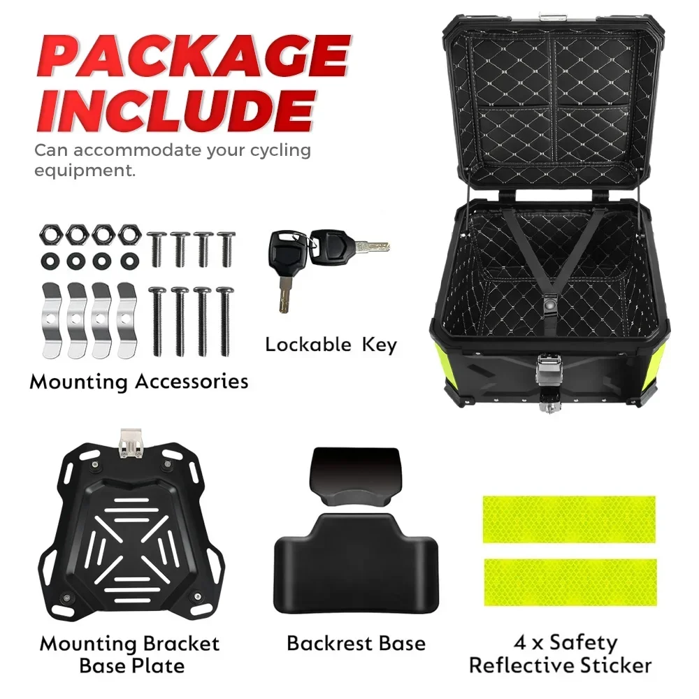2024 Universal CNC Aluminum Motorcycle Helmet Box with Backrest Top Case Trunk Aluminum Alloy Trunk Rear Storage Tool Cases Lock