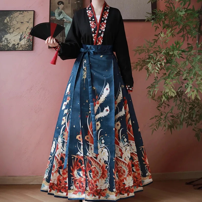 Hanfu Damen Rock mit Pferde gesicht Anzug neuen Herbst Winter Toast Kleidung Stil Guofeng Bankett Tanz kleidung zweiteiliges Set