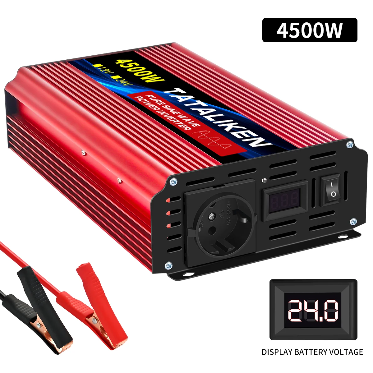 6000 W/8000 W/10000 W EU-Buchse 24 V zu AC 220 V 50 Hz reiner Sinus-Wechselrichter Auto-Stromversorgungsspannung tragbarer Konverter mit LED