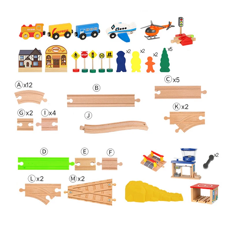 Children Assemble Rail Car Toy Airport Transport Train Wooden Track Set Compatible With Wooden Tracks And Electric Trains PD17