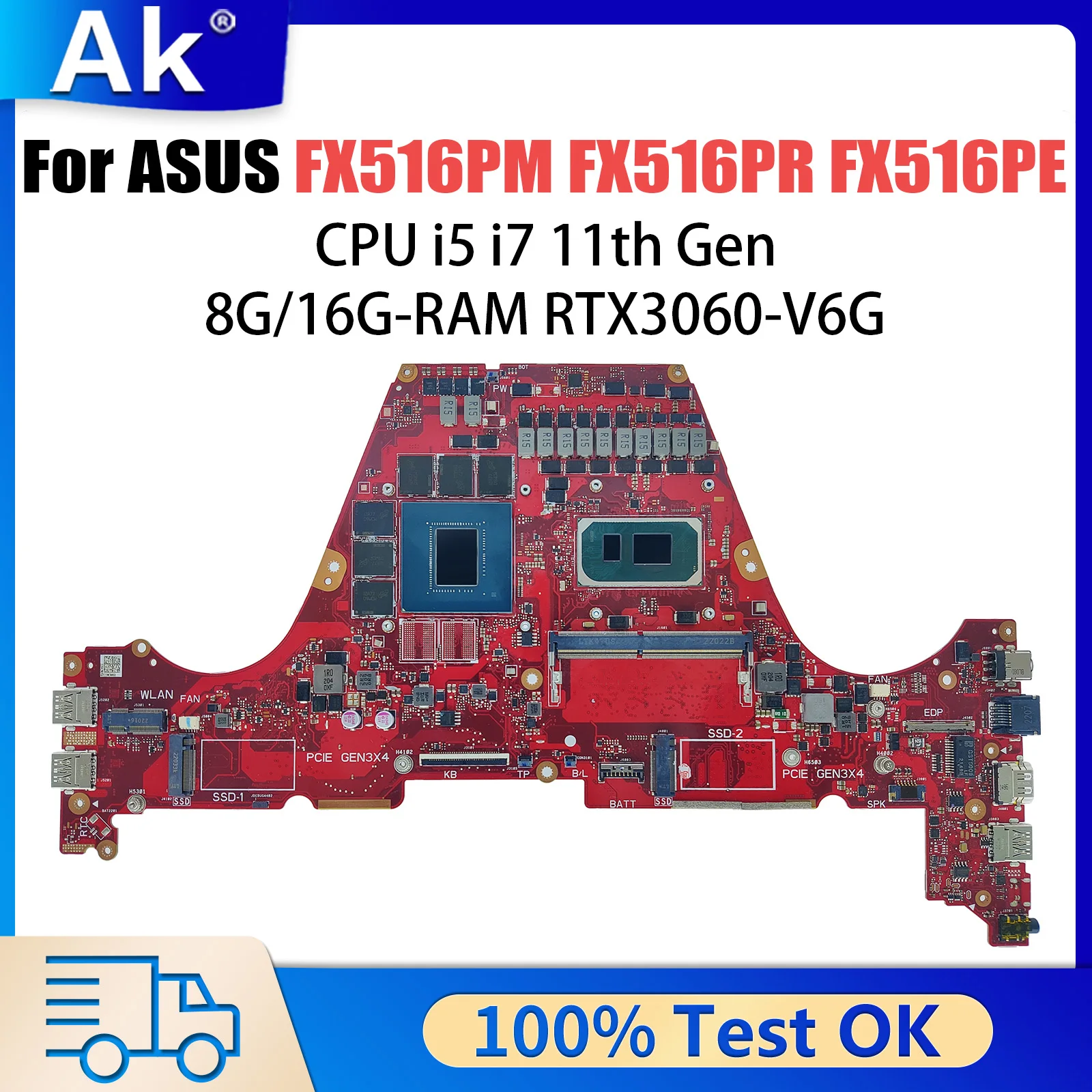 FX516PR Laptop Motherboard For ASUS TUF F15 FX516PM FX516PE FX516PM PX516P I5-11300H I7-11370H RTX3070 Mainboard