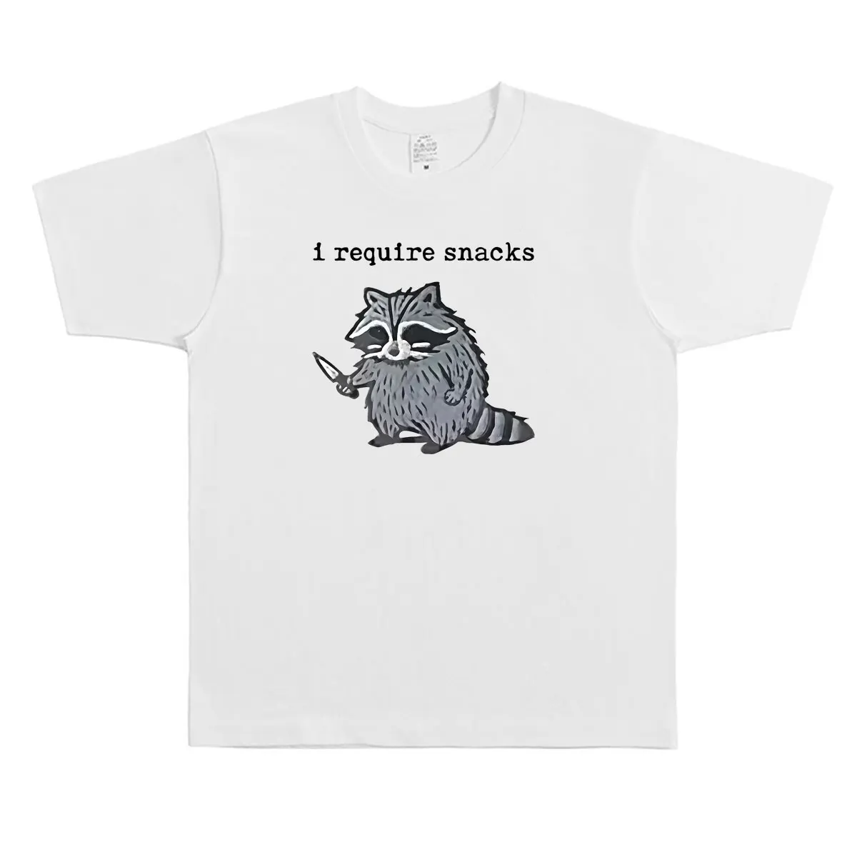 I Require Snacks Raccoon Funny Meme T-shirt Men Women Casual Oversized Short Sleeve T Shirts Men's Humor Animal Lovers T-shirts