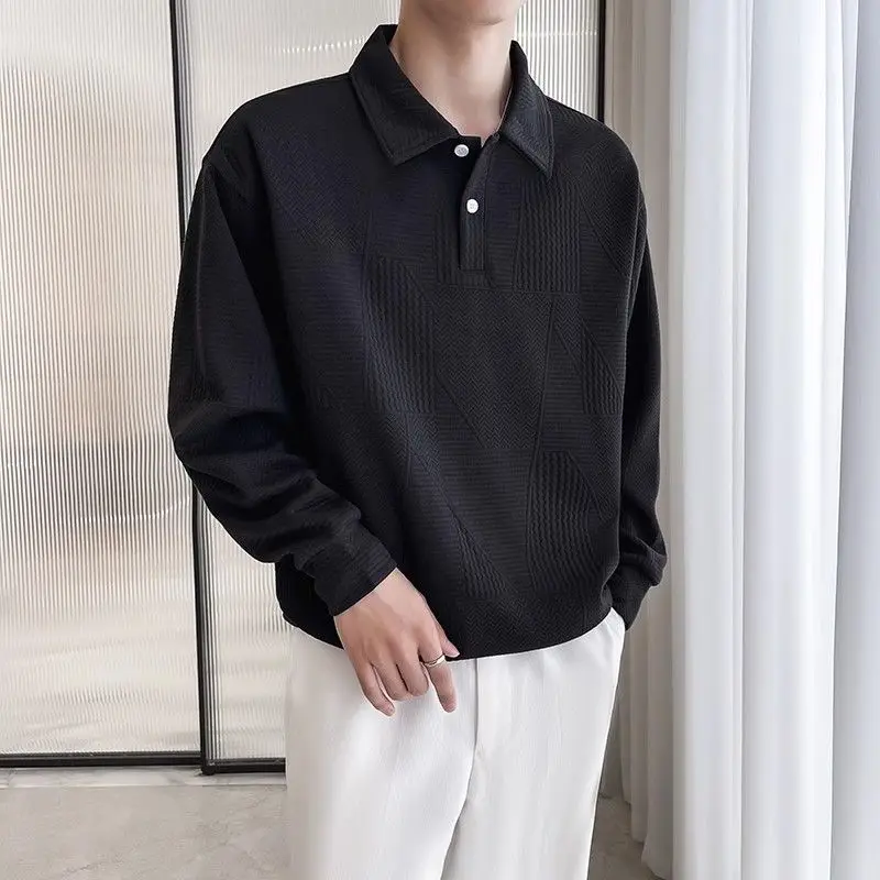 Men Heavyweight Collared Sweatshirt Spring Fall Polo Shirt Mature Casual Long Sleeve Top Jacket