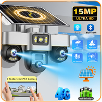 4G Solar Cameras Outdoor Three Lens Three Screen 15MP Support PTZ Control 10X Zoom Security Battery Surveillance V380 Pro Camera