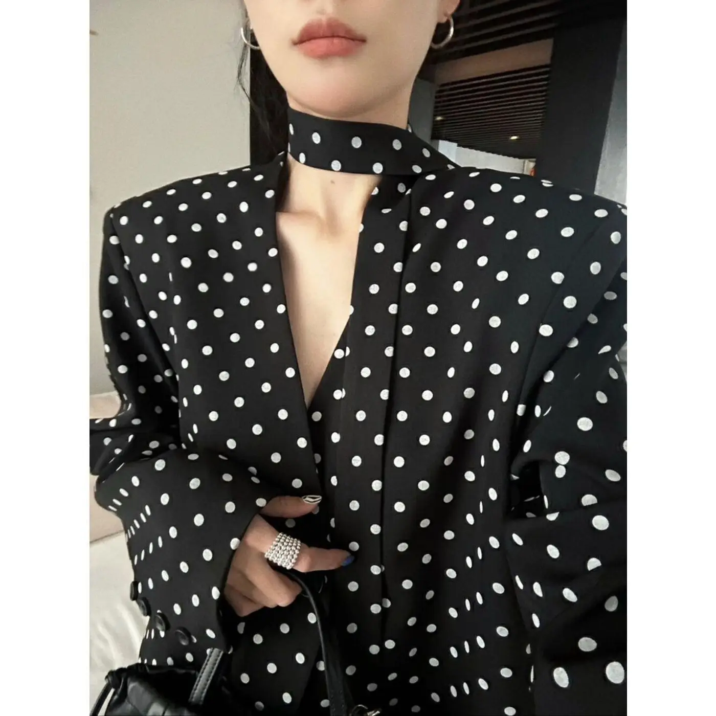 스트리머 폴카 도트 블레이저 여성 럭셔리 센스 2025 뉴 레트로 템퍼러먼트 수트