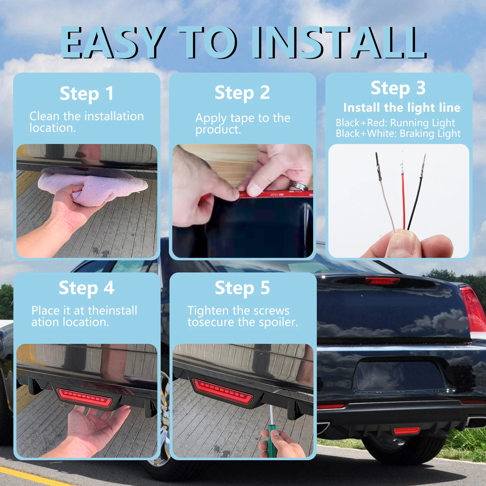 Tira reflexiva do divisor das aletas do tubarão do lábio do difusor do pára-choque traseiro para Honda Accord