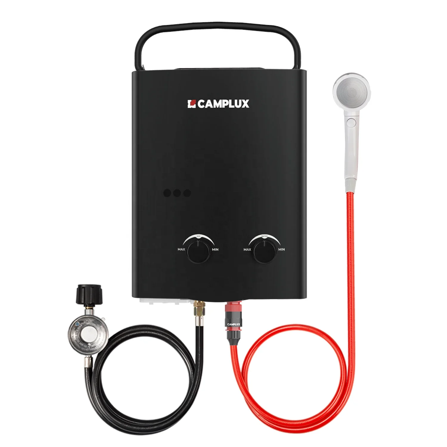 

CAMPLUX 1.32 GPM Portable Propane Water Heater 5L AY132B Black Tankless Water Heater with Copper Heat Exchanger for Car Camping